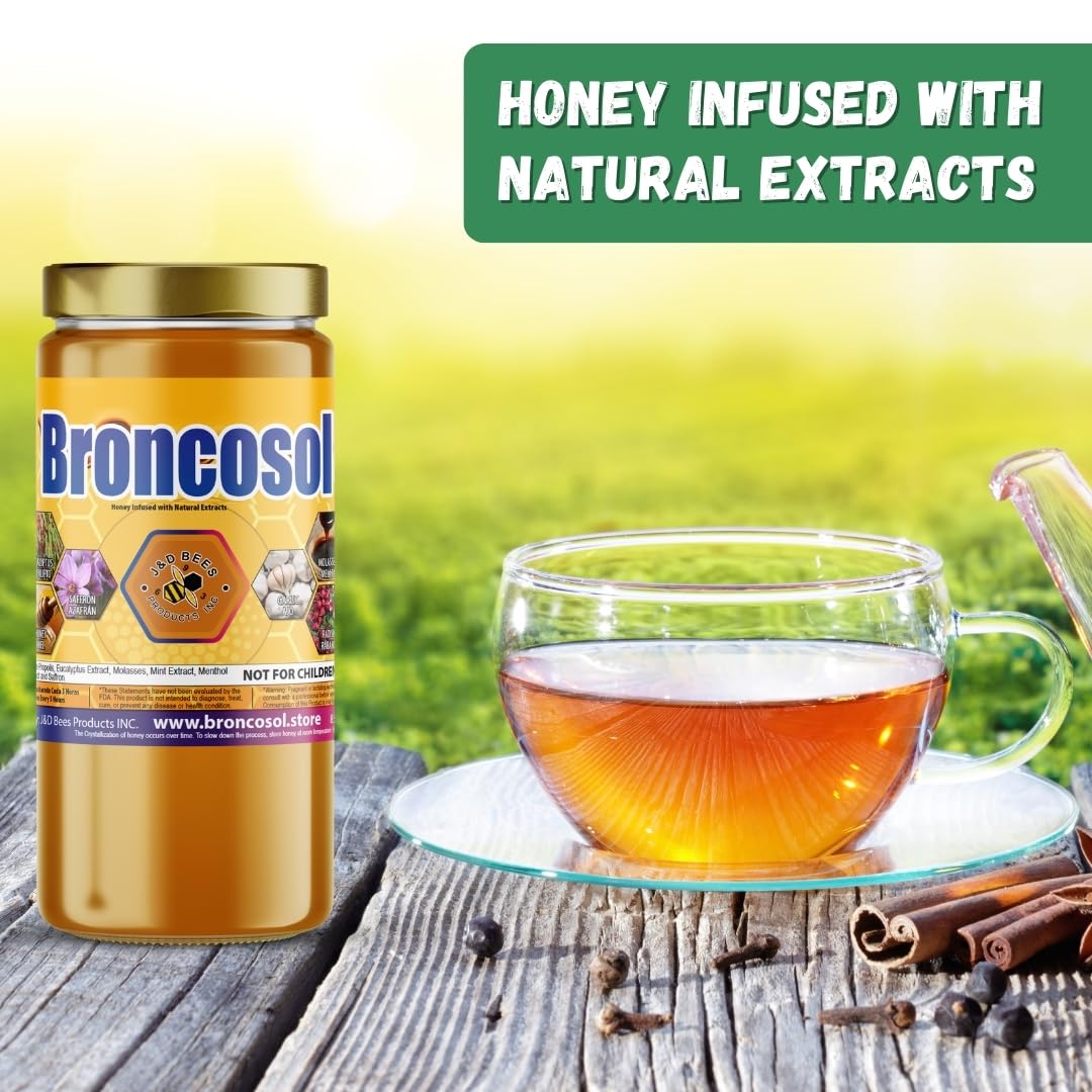 BRONCOSOL MAX – Honey Infused with Eucalyptus, Mint, Zaffron, Garlic, Radish, Molasses, Elderberry And Natural Extracts | Smooth & Flavorful Honey, 12oz