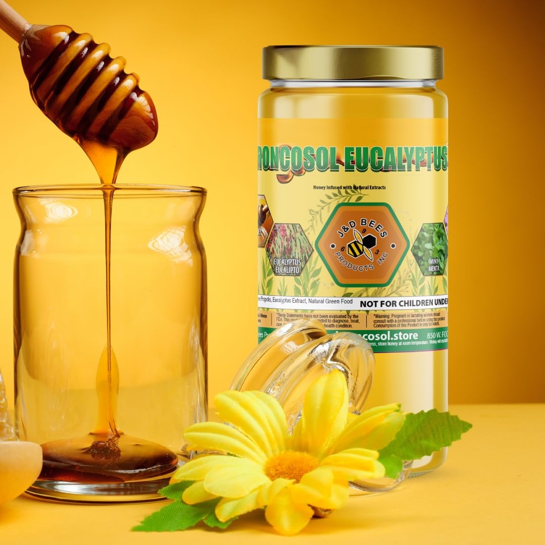 BRONCOSOL EUCALYPTUS - honey with Zaffron, Eucalyptus, Mint and more Extracts, Supports Clear Breathing & Refreshing Relief, 12oz