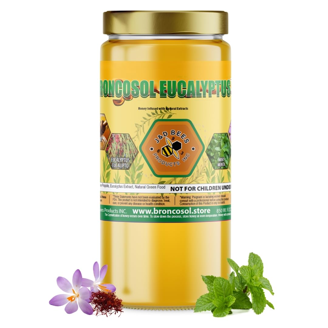 BRONCOSOL EUCALYPTUS - honey with Zaffron, Eucalyptus, Mint and more Extracts, Supports Clear Breathing & Refreshing Relief, 12oz