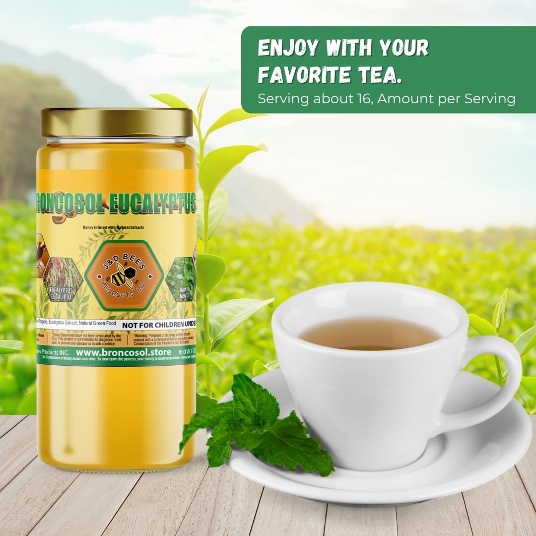 BRONCOSOL EUCALYPTUS - honey with Zaffron, Eucalyptus, Mint and more Extracts, Supports Clear Breathing & Refreshing Relief, 12oz