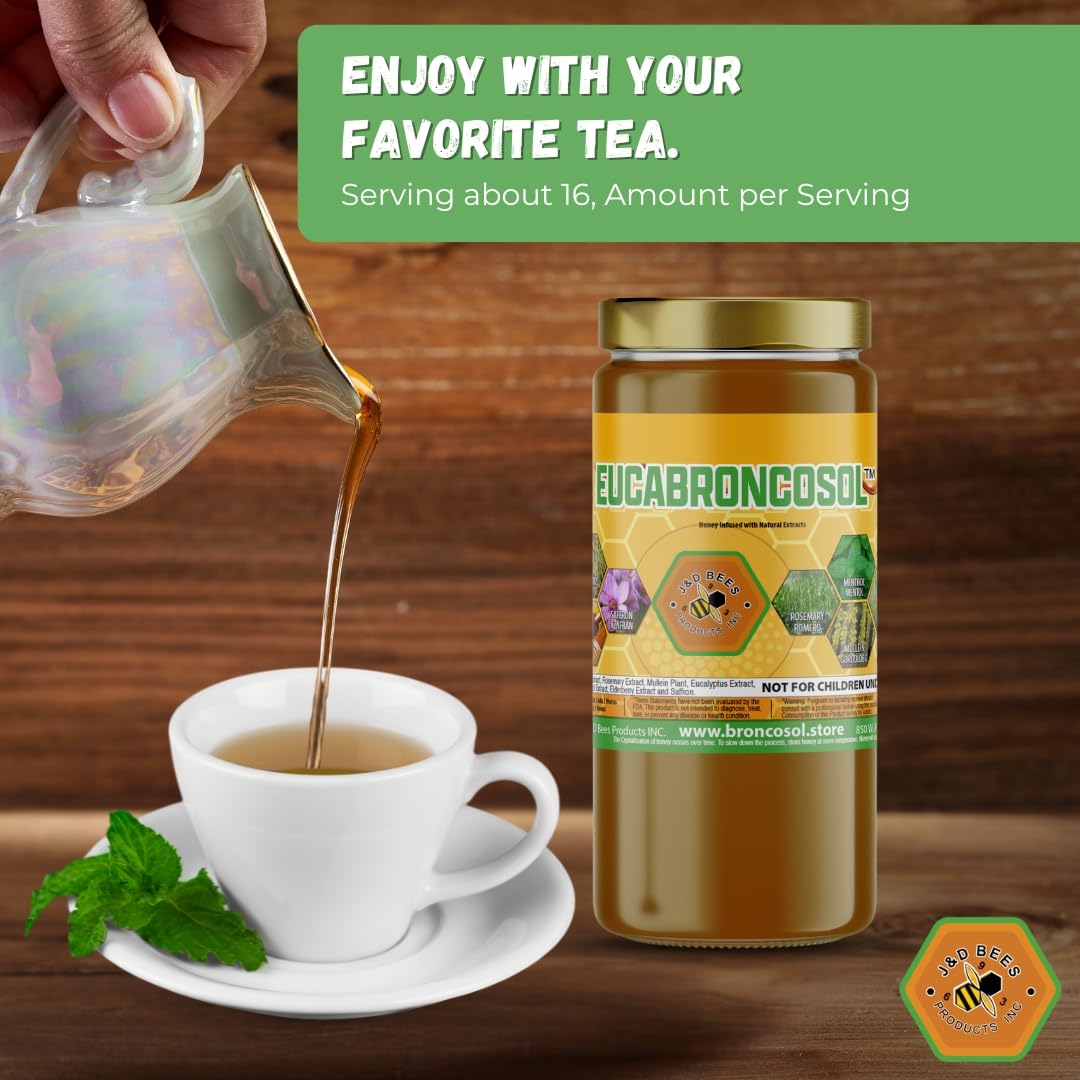 EUCABRONCOSOL – Honey Syrup with Thyme, Eucalyptus, Mint & Natural Extracts | Soothing Herbal Syrup with Elderberry & Saffron, 12oz