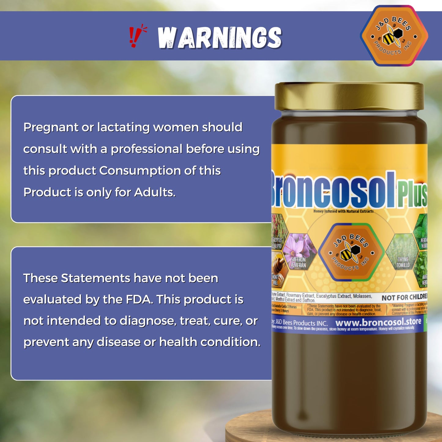 BRONCOSOL PLUS - honey with Zaffron, Eucalyptus, Mint and more Extracts, 12oz
