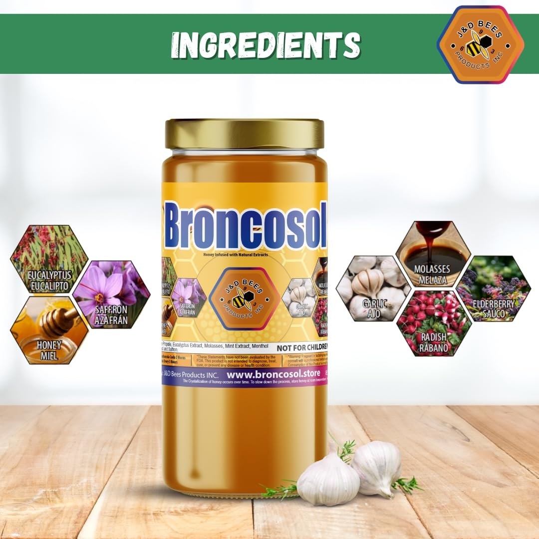 BRONCOSOL MAX – Honey Infused with Eucalyptus, Mint, Zaffron, Garlic, Radish, Molasses, Elderberry And Natural Extracts | Smooth & Flavorful Honey, 12oz