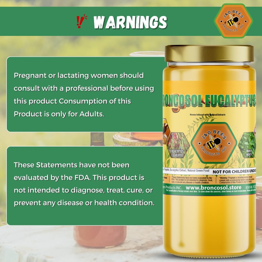 BRONCOSOL EUCALYPTUS - honey with Zaffron, Eucalyptus, Mint and more Extracts, Supports Clear Breathing & Refreshing Relief, 12oz