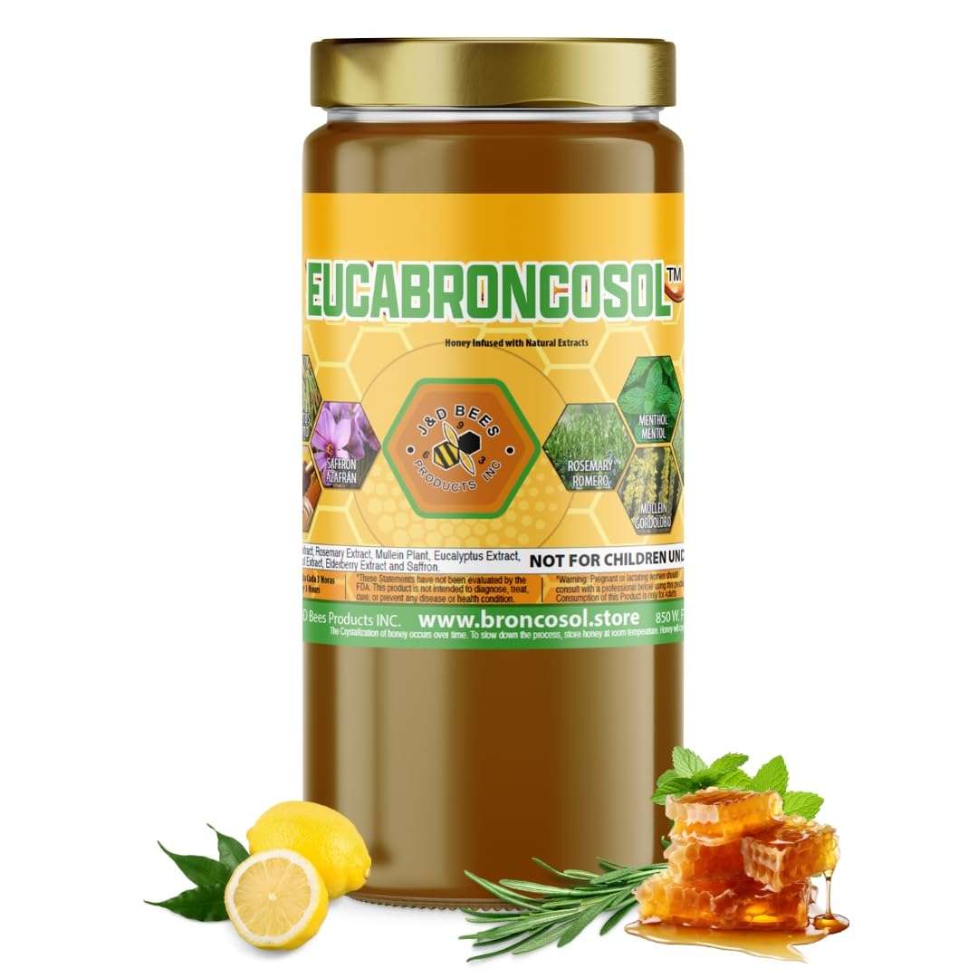 EUCABRONCOSOL – Honey Syrup with Thyme, Eucalyptus, Mint & Natural Extracts | Soothing Herbal Syrup with Elderberry & Saffron, 12oz