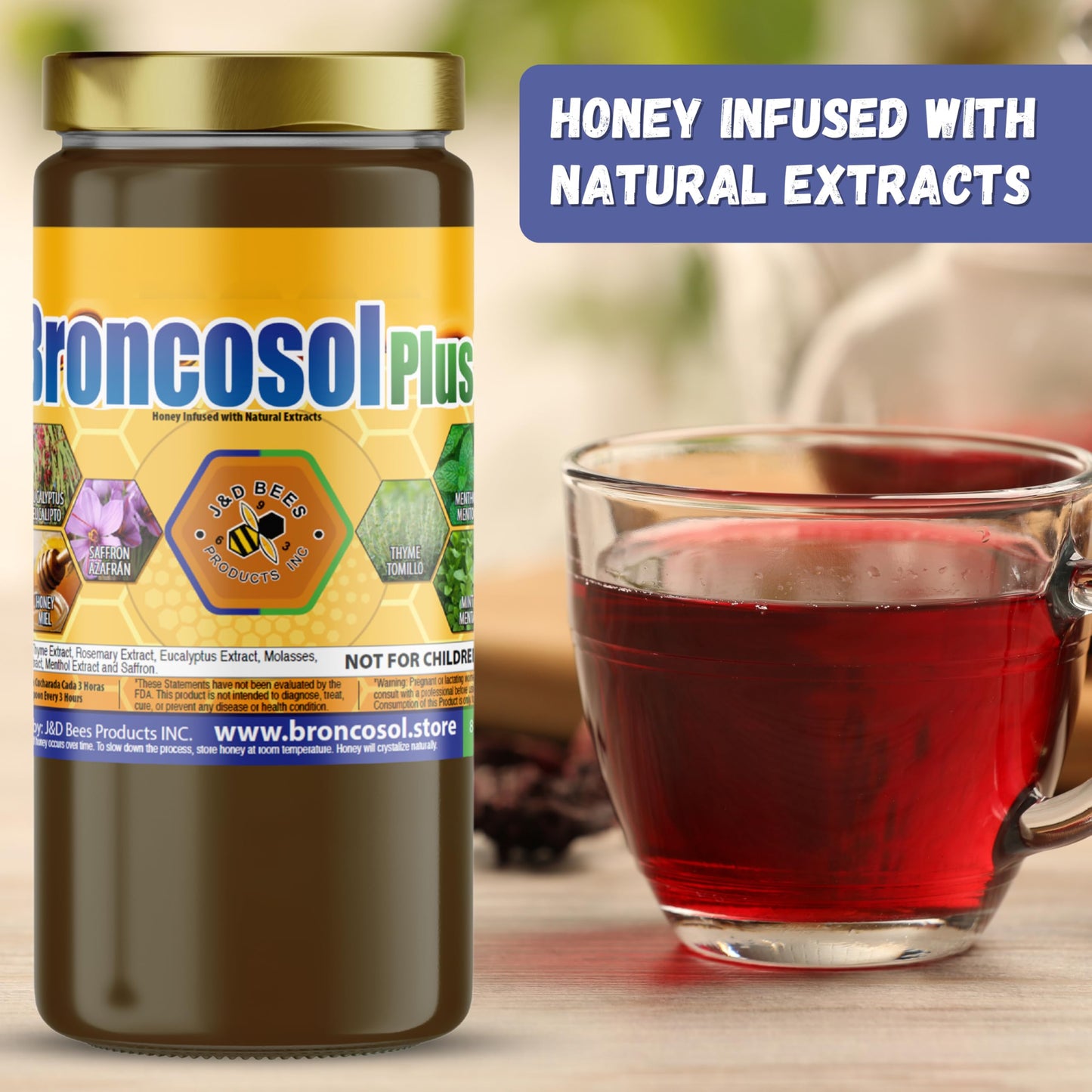 BRONCOSOL PLUS - honey with Zaffron, Eucalyptus, Mint and more Extracts, 12oz