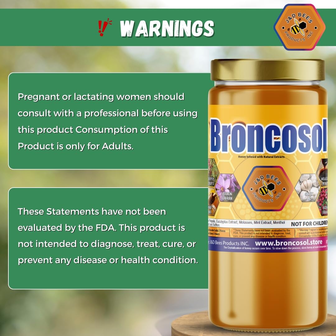 BRONCOSOL MAX – Honey Infused with Eucalyptus, Mint, Zaffron, Garlic, Radish, Molasses, Elderberry And Natural Extracts | Smooth & Flavorful Honey, 12oz
