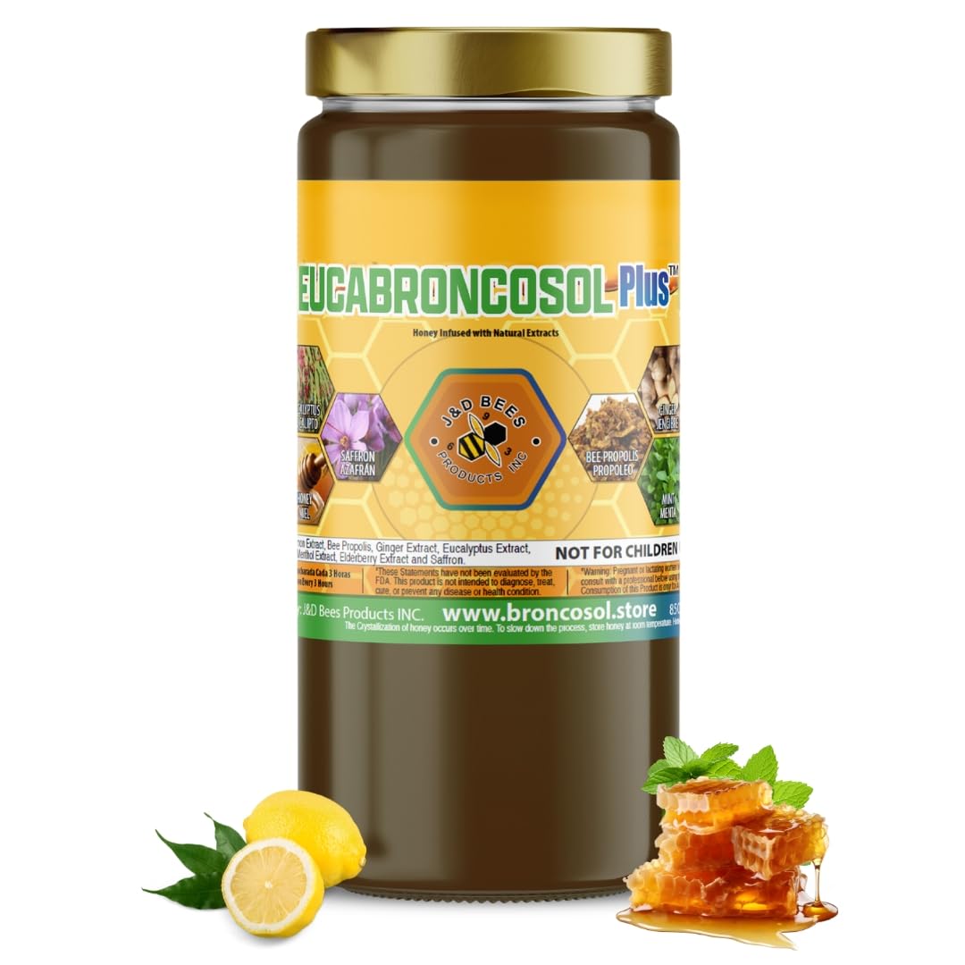 EUCABRONCOSOL PLUS – Honey Syrup with Lemon, Ginger, Mint, Saffron, Elderberry & Eucalyptus Extracts | Refreshing Syrup with Natural Ingredients, 12oz